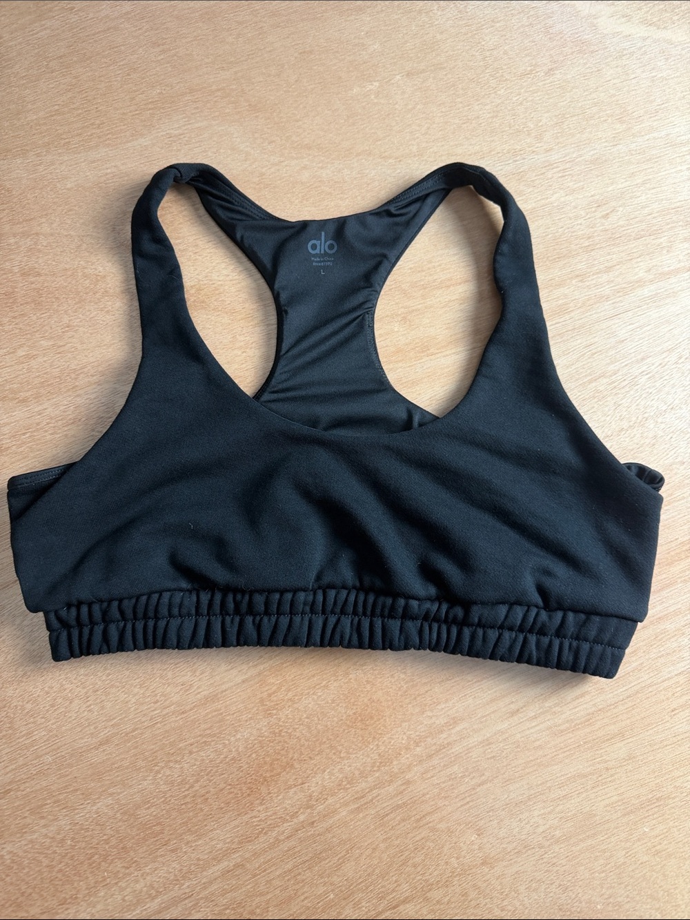 ALO Yoga Black Racerback Sports Bra with Ruched Elastic Band